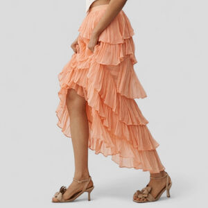 Anthropologie Tiered Ruffled Hi Low Skirt Fairycore Dusted Coral Maxi NWT Sz XL